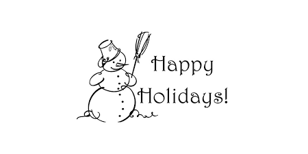 A cartoon snowman with the text "Happy Holidays!"
