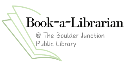Logo for 'Book-a-Librarian' at The Boulder Junction Public Library.