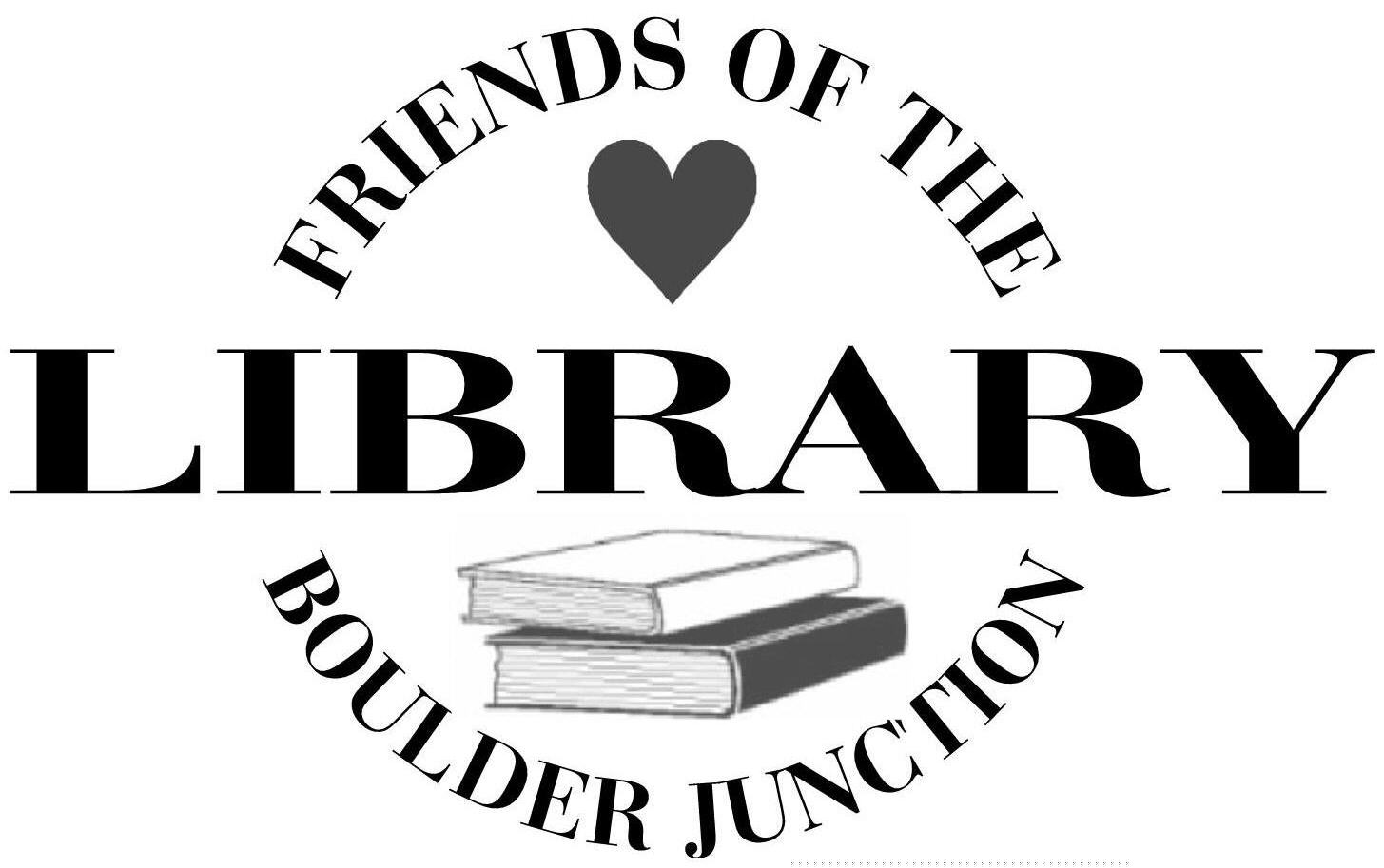 Circular logo with the text "Friends of the Library Boulder Junction" and two stacked books.