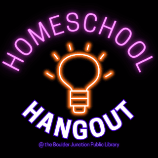 Neon-themed graphic with 'Homeschool Hangout' and a lightbulb icon.