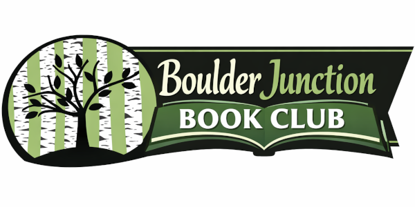 Logo of Boulder Junction Book Club with a tree and birch design.